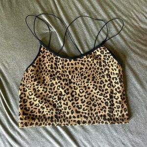 No Boundaries cream and black leopard bungee cord crop cami top